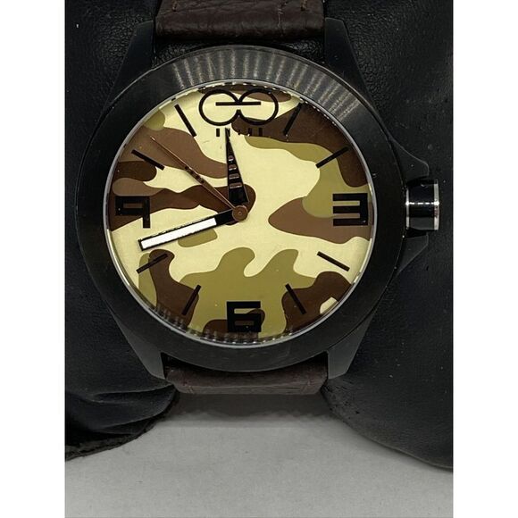 Eleven Eleven Unisex Brown Leather Analog Camo Dial Quartz Wrist Watch LJ439 - Picture 2 of 12